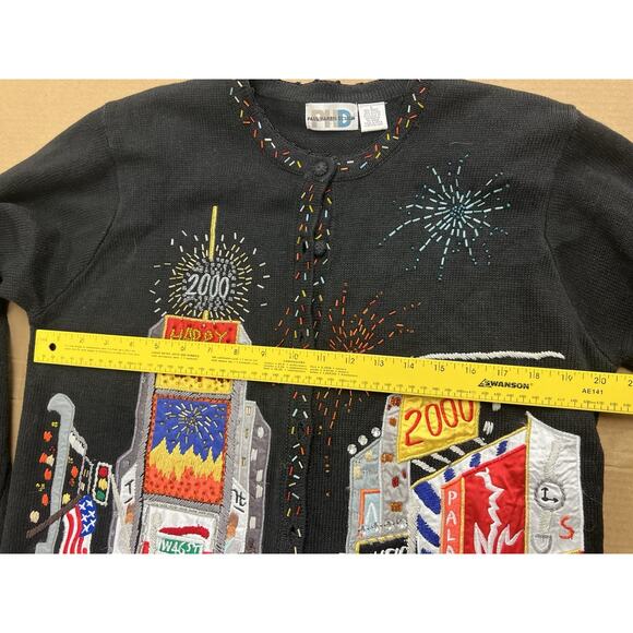 Paul Harris Design Sweater Large Y2K 2000 Times Square Beaded Embroidered Knit - Picture 7 of 8
